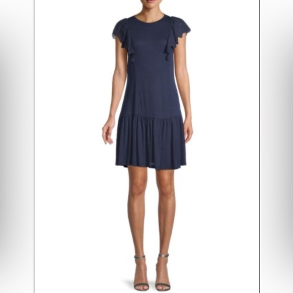 Rebecca Taylor  Navy Eyelet Sleeve Dress Size S - Picture 1 of 8
